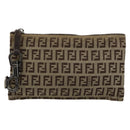 FENDI Zucchino Canvas Pouch Brown Silver Auth mr2431-2