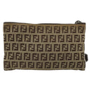 FENDI Zucchino Canvas Pouch Brown Silver Auth mr2431-3