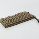 FENDI Zucchino Canvas Pouch Brown Silver Auth mr2431-6