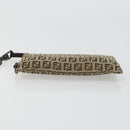 FENDI Zucchino Canvas Pouch Brown Silver Auth mr2431-7