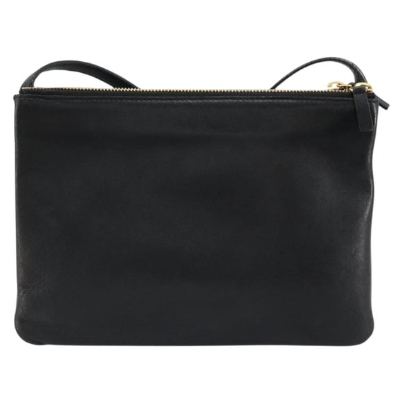 CELINE Trio Shoulder Bag Leather Black Gold Auth mr2435