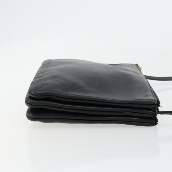 CELINE Trio Shoulder Bag Leather Black Gold Auth mr2435