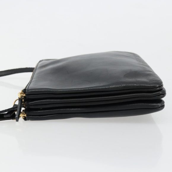 CELINE Trio Shoulder Bag Leather Black Gold Auth mr2435