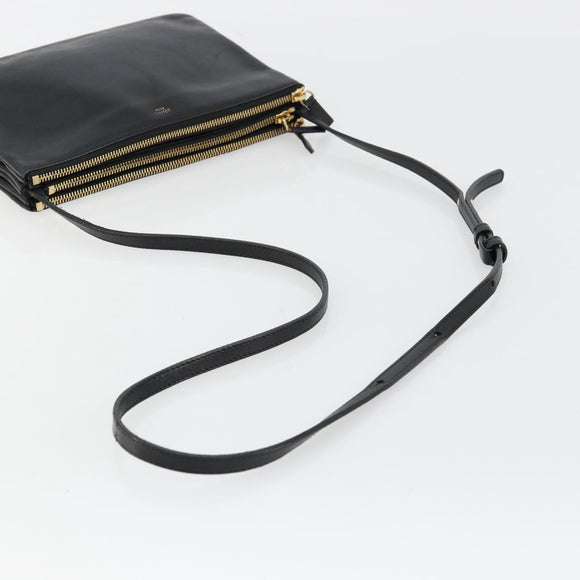 CELINE Trio Shoulder Bag Leather Black Gold Auth mr2435