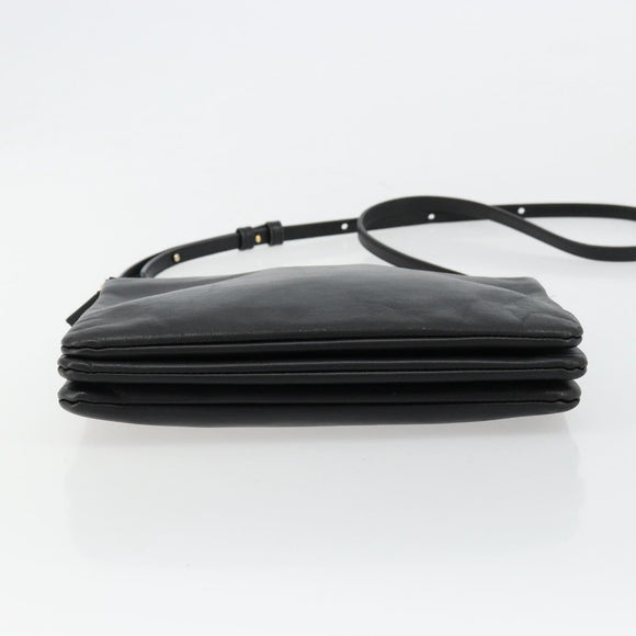 CELINE Trio Shoulder Bag Leather Black Gold Auth mr2435