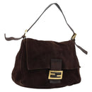 FENDI Mamma Baguette Shoulder Bag Suede Brown Gold Auth mr2436A-1