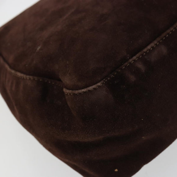 FENDI Mamma Baguette Shoulder Bag Suede Brown Gold Auth mr2436A
