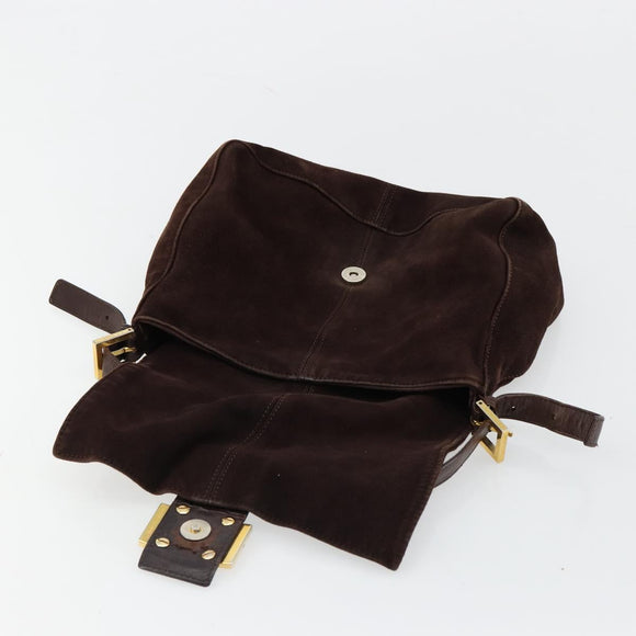 FENDI Mamma Baguette Shoulder Bag Suede Brown Gold Auth mr2436A