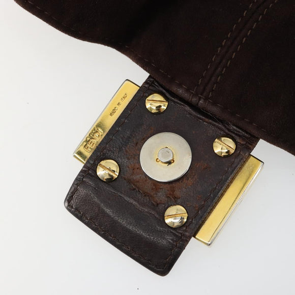 FENDI Mamma Baguette Shoulder Bag Suede Brown Gold Auth mr2436A