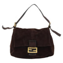 FENDI Mamma Baguette Shoulder Bag Suede Brown Gold Auth mr2436A-13