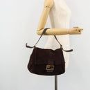 FENDI Mamma Baguette Shoulder Bag Suede Brown Gold Auth mr2436A-26
