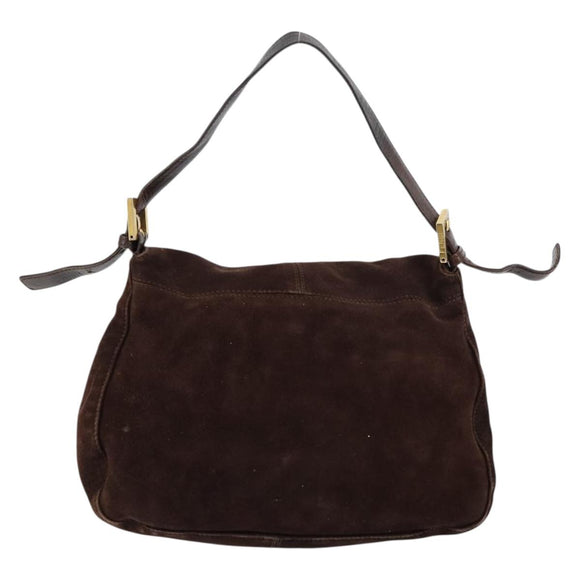 FENDI Mamma Baguette Shoulder Bag Suede Brown Gold Auth mr2436A
