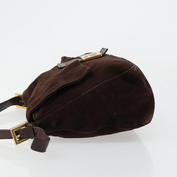 FENDI Mamma Baguette Shoulder Bag Suede Brown Gold Auth mr2436A