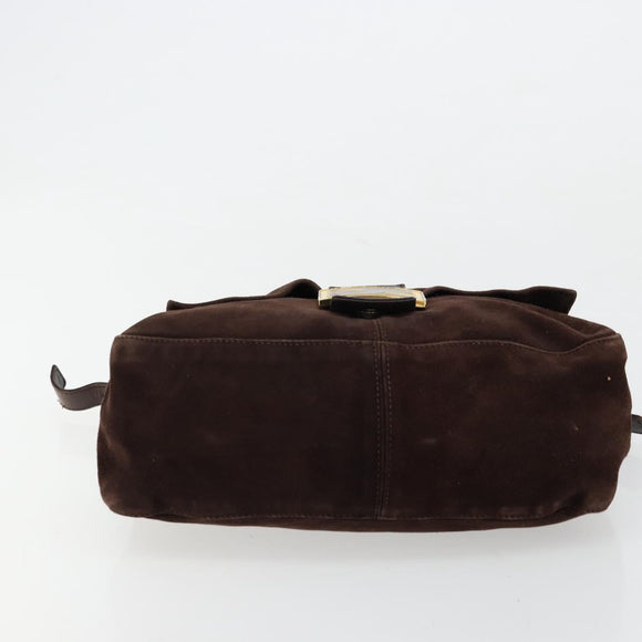 FENDI Mamma Baguette Shoulder Bag Suede Brown Gold Auth mr2436A