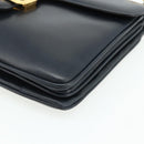 CELINE Hand Bag Leather Navy Gold Auth mr2438-9
