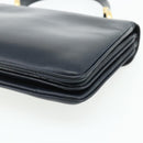 CELINE Hand Bag Leather Navy Gold Auth mr2438-15