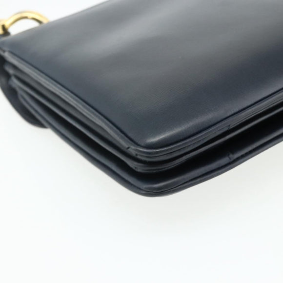 CELINE Hand Bag Leather Navy Gold Auth mr2438