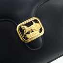 CELINE Hand Bag Leather Navy Gold Auth mr2438-17