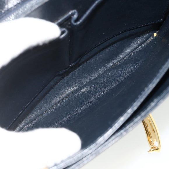 CELINE Hand Bag Leather Navy Gold Auth mr2438
