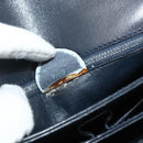 CELINE Hand Bag Leather Navy Gold Auth mr2438-12
