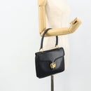 CELINE Hand Bag Leather Navy Gold Auth mr2438-24