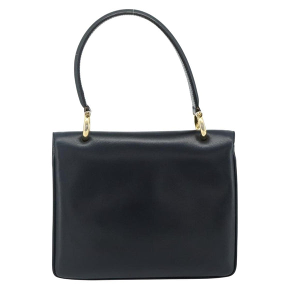 CELINE Hand Bag Leather Navy Gold Auth mr2438