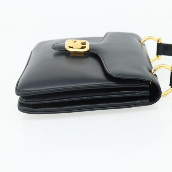 CELINE Hand Bag Leather Navy Gold Auth mr2438