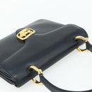 CELINE Hand Bag Leather Navy Gold Auth mr2438-6