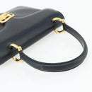 CELINE Hand Bag Leather Navy Gold Auth mr2438-7