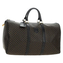 CELINE Macadam Canvas Boston Bag PVC Leather Black Gold Auth mr2439-1