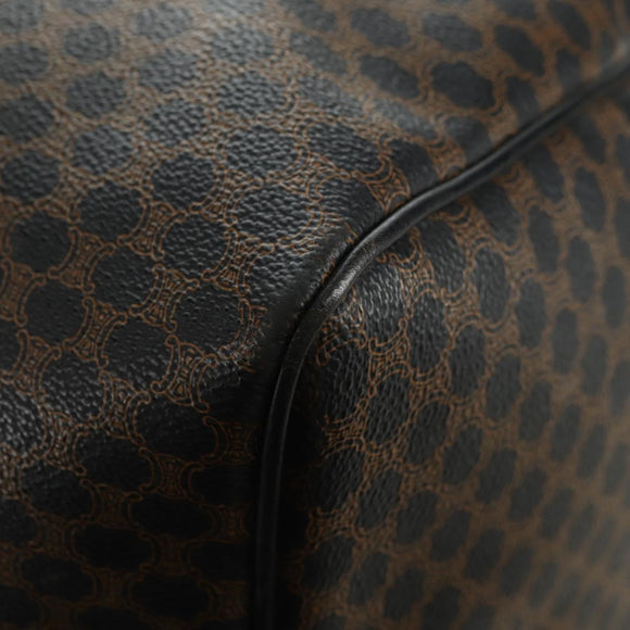 CELINE Macadam Canvas Boston Bag PVC Leather Black Gold Auth mr2439