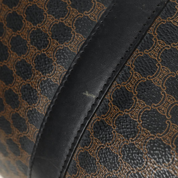 CELINE Macadam Canvas Boston Bag PVC Leather Black Gold Auth mr2439
