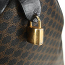 CELINE Macadam Canvas Boston Bag PVC Leather Black Gold Auth mr2439-20
