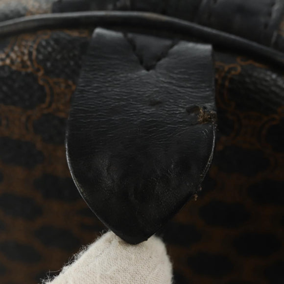 CELINE Macadam Canvas Boston Bag PVC Leather Black Gold Auth mr2439