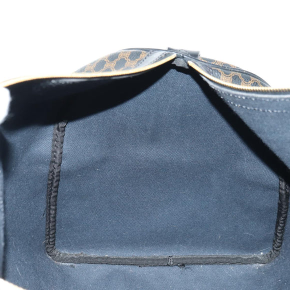 CELINE Macadam Canvas Boston Bag PVC Leather Black Gold Auth mr2439