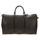 CELINE Macadam Canvas Boston Bag PVC Leather Black Gold Auth mr2439-2