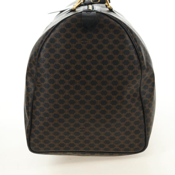 CELINE Macadam Canvas Boston Bag PVC Leather Black Gold Auth mr2439