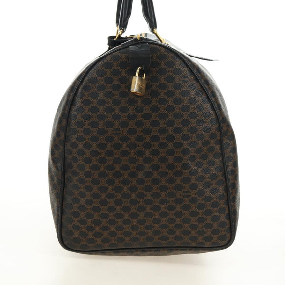 CELINE Macadam Canvas Boston Bag PVC Leather Black Gold Auth mr2439