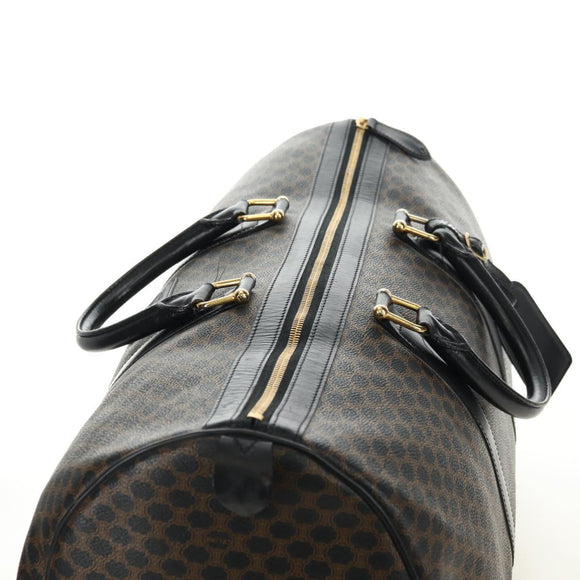 CELINE Macadam Canvas Boston Bag PVC Leather Black Gold Auth mr2439