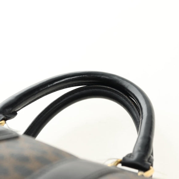 CELINE Macadam Canvas Boston Bag PVC Leather Black Gold Auth mr2439
