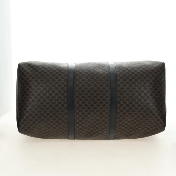 CELINE Macadam Canvas Boston Bag PVC Leather Black Gold Auth mr2439