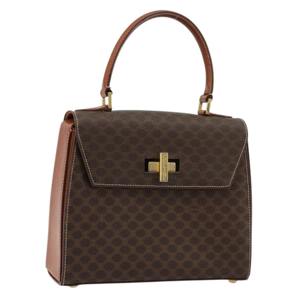 CELINE Macadam Canvas Hand Bag PVC Leather Gold Brown Auth mr2441
