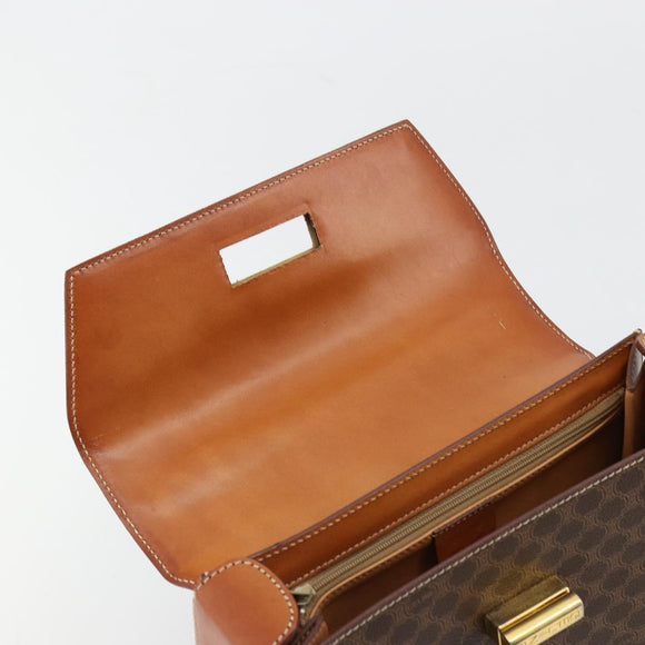 CELINE Macadam Canvas Hand Bag PVC Leather Gold Brown Auth mr2441