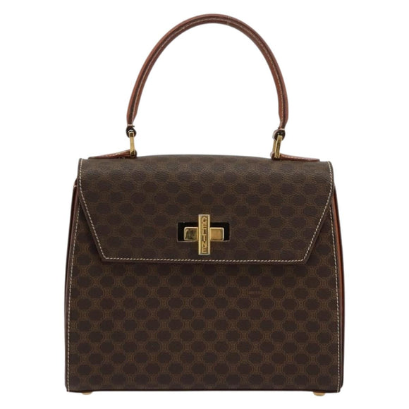 CELINE Macadam Canvas Hand Bag PVC Leather Gold Brown Auth mr2441