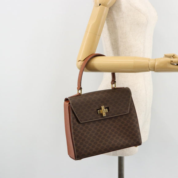 CELINE Macadam Canvas Hand Bag PVC Leather Gold Brown Auth mr2441