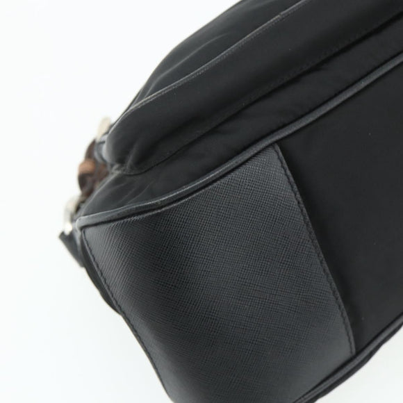 PRADA Umhängetasche Nylon Leder Schwarz Silber Auth mr2443A