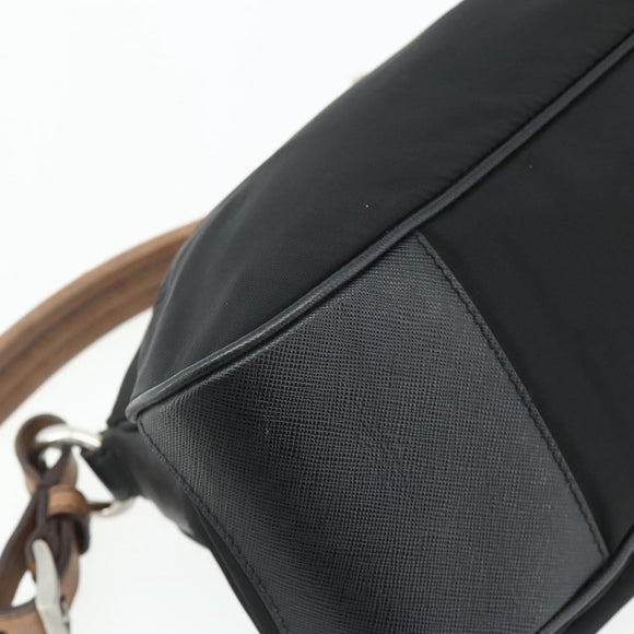 PRADA Umhängetasche Nylon Leder Schwarz Silber Auth mr2443A