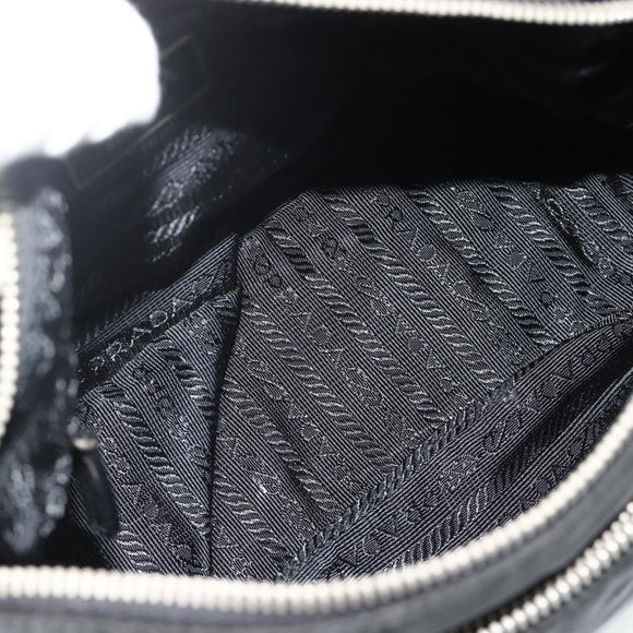 PRADA Umhängetasche Nylon Leder Schwarz Silber Auth mr2443A
