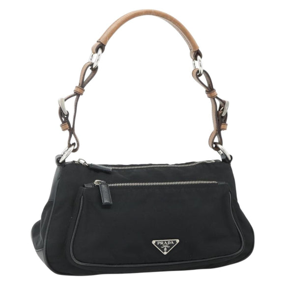 PRADA Umhängetasche Nylon Leder Schwarz Silber Auth mr2443A
