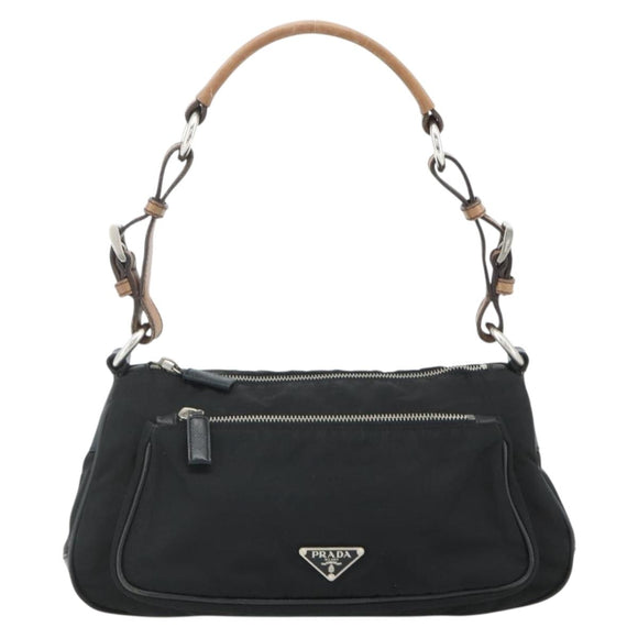 PRADA Umhängetasche Nylon Leder Schwarz Silber Auth mr2443A